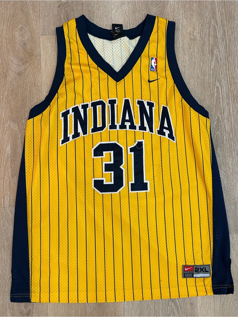 Reggie Miller Indiana Pacers Nike Jersey Swingman Yellow Pin Stripe NBA Men 2XL